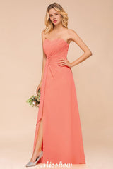 Sweetheart Strapless Ruffle Bridesmaid Dress Chiffon Long Maid of Honor Dress