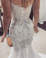 Sweetheart Stunning Lace Mermaid Buttons Wedding Dress