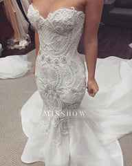 Sweetheart Stunning Lace Mermaid Buttons Wedding Dress