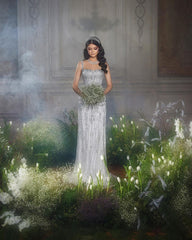 Trendy Floor Length Square Spaghetti Straps Sleeveless Mermaid Lace Wedding Dress