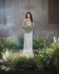 Trendy Floor Length Square Spaghetti Straps Sleeveless Mermaid Lace Wedding Dress