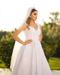 Trendy Floor Length Sweetheart Traps Sleeveless A-Line Satin Wedding Dress with Beads