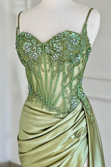 Trendy Mermaid Spaghetti Straps Silver Corset Prom Dress with Appliques
