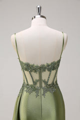 Trendy Mermaid Spaghetti Straps Silver Corset Prom Dress with Appliques