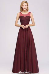 Tulle Lace Beadings Jewel Sleeveless Floor-Length Bridesmaid Dresses A-Line Chiffon Tulle Party Dress