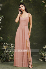 Tulle Spaghetti strapes Aline Split Front Prom dress