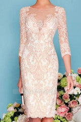 Two Piece Sheath / Column Mother of the Bride Dress Knee Length Chiffon Lace 3/4 Length Sleeve