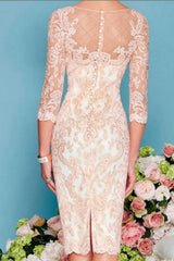 Two Piece Sheath / Column Mother of the Bride Dress Knee Length Chiffon Lace 3/4 Length Sleeve