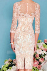 Two Piece Sheath / Column Mother of the Bride Dress Knee Length Chiffon Lace 3/4 Length Sleeve