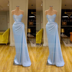 Unique Cross Sweetheart Light Blue Soft-pleated Long Prom Dress