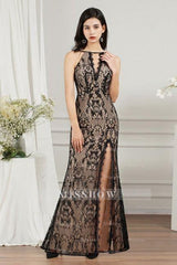 Unique V-Neck Sleeveless Mermaid Front-Split Tulle Prom Dresses with Appliques