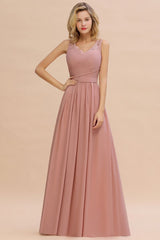 V-Neck Aline Ruffle Chiffon Bridesmaid Dress Sleeveless Floral Evening Swing Dress