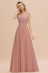 V-Neck Aline Ruffle Chiffon Bridesmaid Dress Sleeveless Floral Evening Swing Dress