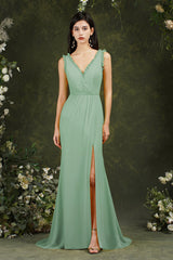 V-Neck Bridesmaid Dresses Chiffon With Slit