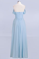 V-Neck Chiffon aline Bridesmaid Dress Sky Blue Floor Length Evening Swing Dress