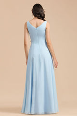 V-Neck Chiffon Aline Bridesmaid Dress Sleeveless Floor Length Simple Wedding Dress