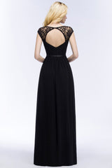 V-neck Floor Length A-line Lace Chiffon Bridesmaid Dresses with Sash