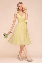 V-Neck Sleeveless A-line Mini Dress Ankle Length Bridesmaid Dress