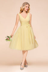 V-Neck Sleeveless A-line Mini Dress Ankle Length Bridesmaid Dress