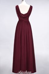 V-Neck Sleeveless Floor-Length Bridesmaid Dress Aline Ruffles Chiffon Party Gown