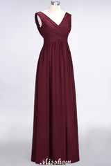 V-Neck Sleeveless Floor-Length Bridesmaid Dress Aline Ruffles Chiffon Party Gown