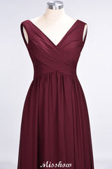 V-Neck Sleeveless Floor-Length Bridesmaid Dress Aline Ruffles Chiffon Party Gown