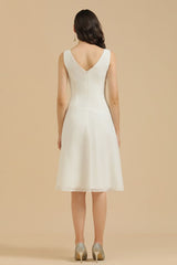 V-Neck White Simple Chiffon Mini Daily Casual Dress Short Party Dress