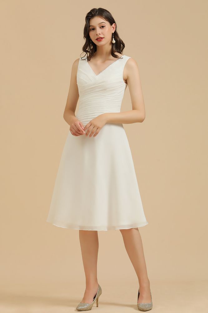 V-Neck White Simple Chiffon Mini Daily Casual Dress Short Party Dress