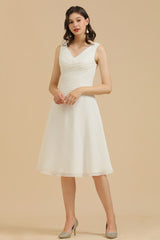 V-Neck White Simple Chiffon Mini Daily Casual Dress Short Party Dress
