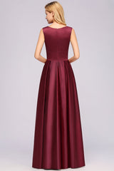 Vintage Deep-V-Neck Long Burgundy Bridesmaid Dresses