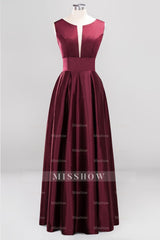 Vintage Deep-V-Neck Long Burgundy Bridesmaid Dresses