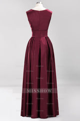 Vintage Deep-V-Neck Long Burgundy Bridesmaid Dresses
