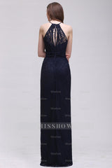 Vintage Halter Sleeveless Lace Navy Bridesmaid dresses Affordable