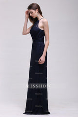 Vintage Halter Sleeveless Lace Navy Bridesmaid dresses Affordable