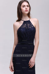 Vintage Halter Sleeveless Lace Navy Bridesmaid dresses Affordable