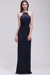 Vintage Halter Sleeveless Lace Navy Bridesmaid dresses Affordable