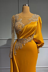 Vintage Jewel Asymmetric Beading Long Sleeves Prom Dress with Appliques