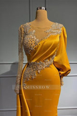 Vintage Jewel Asymmetric Beading Long Sleeves Prom Dress with Appliques