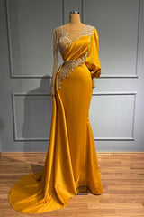 Vintage Jewel Asymmetric Beading Long Sleeves Prom Dress with Appliques