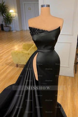 Vintage Long Black Sleeveless Evening Dresses Prom Dresses With Slit