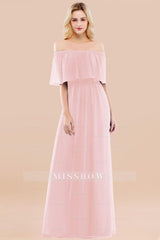 Vintage Off-the-Shoulder Long Burgundy Bridesmaid Dresses with Ruffle