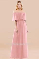 Vintage Off-the-Shoulder Long Burgundy Bridesmaid Dresses with Ruffle