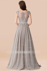 Vintage Silver Sleeveless Long Bridesmaid Dresses With Appliques