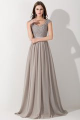 Vintage Silver Sleeveless Long Bridesmaid Dresses With Appliques