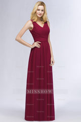 Vintage Sleeveless Pleated Burgundy Chiffon Bridesmaid dresses Affordable