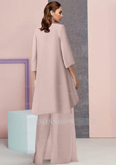 Vintage Square 3/4 length sleeves Two pieces Chiffon Mother dress