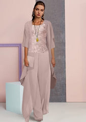 Vintage Square 3/4 length sleeves Two pieces Chiffon Mother dress