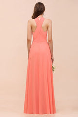 Watermelon Colorful Bridesmaid Maxi Dress Floor-Length V-Neck Maid of Honor Dress