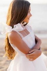 White A-line Sleeveless Straps Flower Girls Dress With Pearl