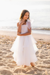 White A-line Sleeveless Straps Flower Girls Dress With Pearl